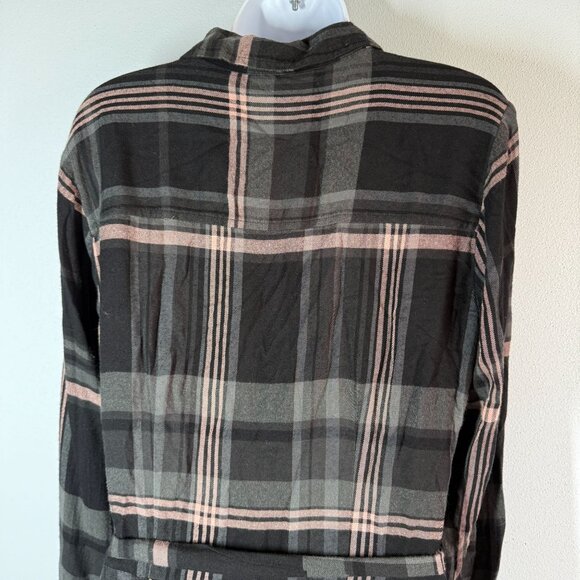 Universal Thread Plaid Flannel Button Down Dress Medium Belted Grunge Academia - Picture 6 of 13